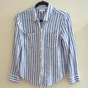 Lucky Brand Striped Linen Blend Button-down Shirt Small